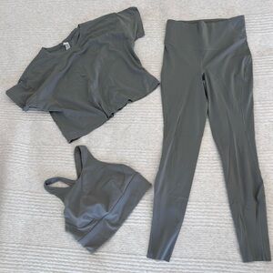 Lululemon Rhino Grey 3-Piece Set (Leggings, Bra, Tee Shirt)